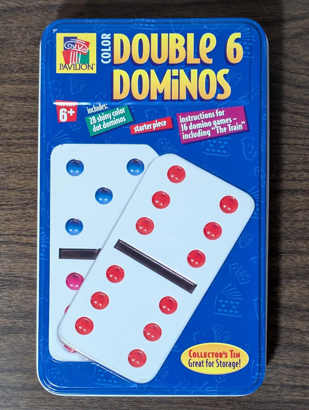 Pavilion Double 6 Color Dot Dominoes Collector's Tin Strategy Tile Game